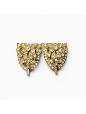Vintage 1930s Rhinestone Dress Clips Pair, Gold Tone Filigree Fur Clips